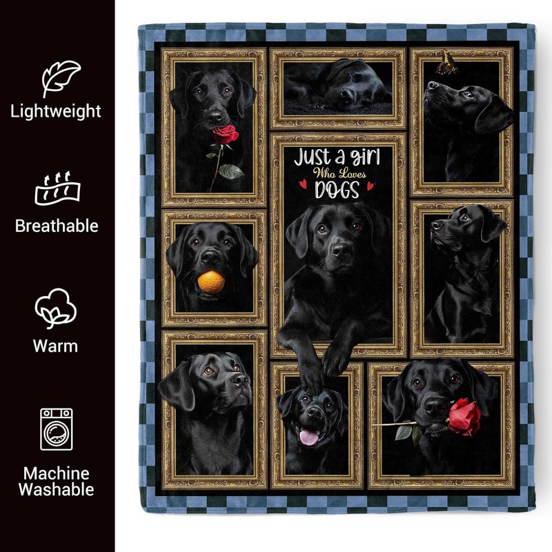 Levens Black Labrador Dog Blanket Gifts for Girls, Just A Girl Who Loves Black Lab Dog with Red Rose Blanket for Kids Animal Lover, 60"x50" Soft Flannel Throw Blankets Decor for Couch & Sofa Bed - Image 5